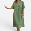 Midi Dress Relaxed Fit V Neck Short Sleeve