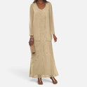 Sequin Embellished V Neck Long Sleeve Dress Set