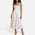 Women's Midi Dress – Sleeveless, Square Neck