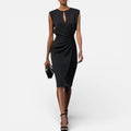 Midi Dress Ruched Round Neck Sleeveless