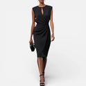 Midi Dress Ruched Round Neck Sleeveless