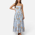 Floral Wedding Guest Midi Dress with Spaghetti Straps