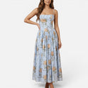 Floral Wedding Guest Midi Dress with Spaghetti Straps