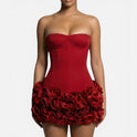Strapless Mini Dress Corset Ruched Floral Strapless