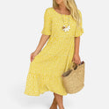 Midi Dress Tiered Polka Dot Round Neck Short Sleeve