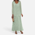 Sequin Embellished V Neck Long Sleeve Dress Set
