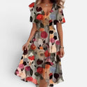 Midi Dress Smocked Waist V Neck Short Sleeve Floral