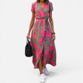 Wrap Dress Tie Waist Short Sleeve Floral V Neck