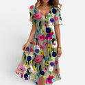 Midi Dress Smocked Waist V Neck Short Sleeve Floral
