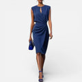 Midi Dress Ruched Round Neck Sleeveless