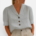 Button Blouse Front Short Sleeve Notch Collar