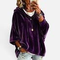 Oversized Hoodie Velvet Three Quarter Sleeve Drawstring