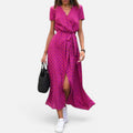 Wrap Dress Tie Waist Short Sleeve Floral V Neck