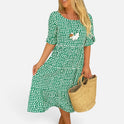 Midi Dress Tiered Polka Dot Round Neck Short Sleeve