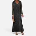Sequin Embellished V Neck Long Sleeve Dress Set
