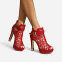 Ankle Boots Lace Peep Toe Platform High Heel