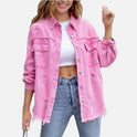 Distressed Button Front Collared Long Sleeve Jacket