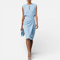 Midi Dress Ruched Round Neck Sleeveless