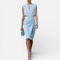 Midi Dress Ruched Round Neck Sleeveless
