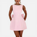 Backless Wedding Mini Dress with Bow Detail