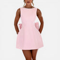 Backless Wedding Mini Dress with Bow Detail