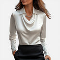 Women's Blouse – Satin, Cowl Neck, Long Sleeve