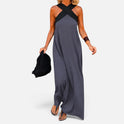 Maxi Dress Halter Neck Sleeveless Color Block