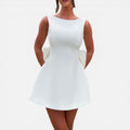 Backless Wedding Mini Dress with Bow Detail