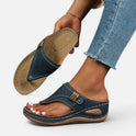 Orthopedic Toe Post Wedge Sandals with Cut Out Detail