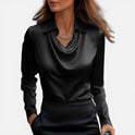 Women's Blouse – Satin, Cowl Neck, Long Sleeve