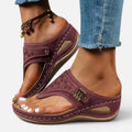 Orthopedic Toe Post Wedge Sandals with Cut Out Detail