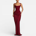Women's Fitted Maxi Dress with Draped Skirt