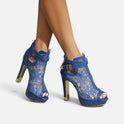 Ankle Boots Lace Peep Toe Platform High Heel