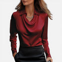 Women's Blouse – Satin, Cowl Neck, Long Sleeve