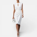 Midi Dress Ruched Round Neck Sleeveless