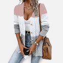 Cable Knit Button Front Long Sleeve Color Block Cardigan