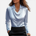 Women's Blouse – Satin, Cowl Neck, Long Sleeve