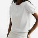 Short Sleeve Sweater Ribbed Knit Crew Neck