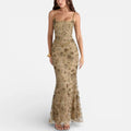 Embroidered Mesh Maxi Dress