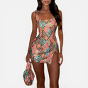 Sequin Mini Dress Sleeveless Square Neck Geometric Print