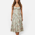 Floral Wedding Guest Midi Dress with Spaghetti Straps