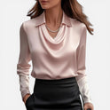Women's Blouse – Satin, Cowl Neck, Long Sleeve