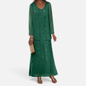 Sequin Embellished V Neck Long Sleeve Dress Set