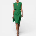 Midi Dress Ruched Round Neck Sleeveless