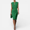 Midi Dress Ruched Round Neck Sleeveless