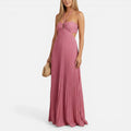 Pleated Cut-Out Wedding Guest Maxi Dress with Spaghetti Straps