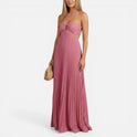 Pleated Cut-Out Wedding Guest Maxi Dress with Spaghetti Straps