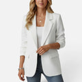 Women Blazer Single Button Notched Lapel Long Sleeve