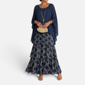 Layered Round Neck Sheer Sleeve Maxi Dress