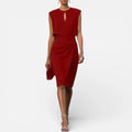 Midi Dress Ruched Round Neck Sleeveless